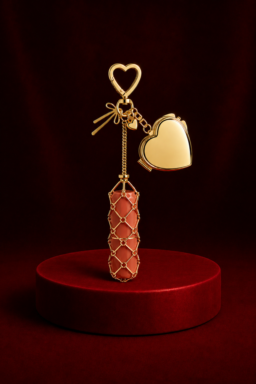 Lipstick Keychain Gold Heart
