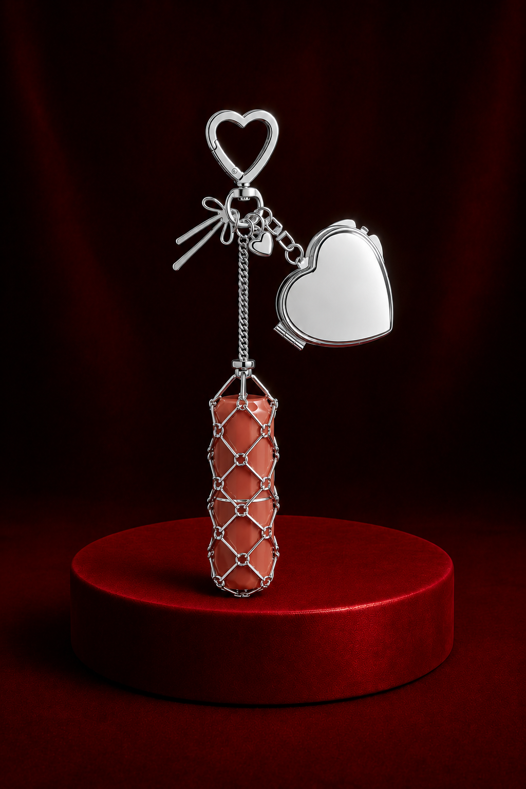 Lipstick Keychain Silver Heart