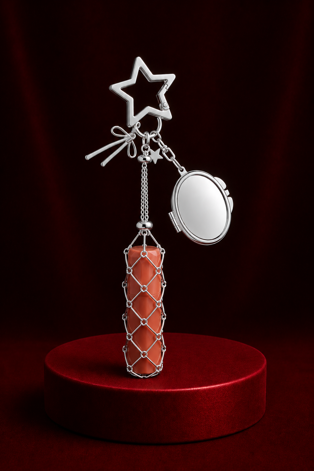 Lipstick Keychain Silver Oval